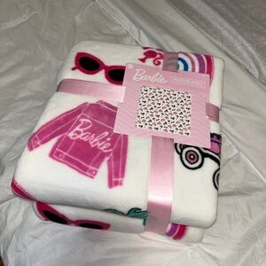 Barbie Pink and White Blanket Cozy Fleece Throw